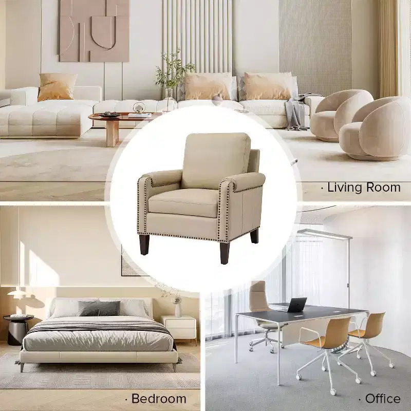 Hellmuth Genuine Leather Armchair with Removable Cushion and Nailhead Trims | HULALA HOME