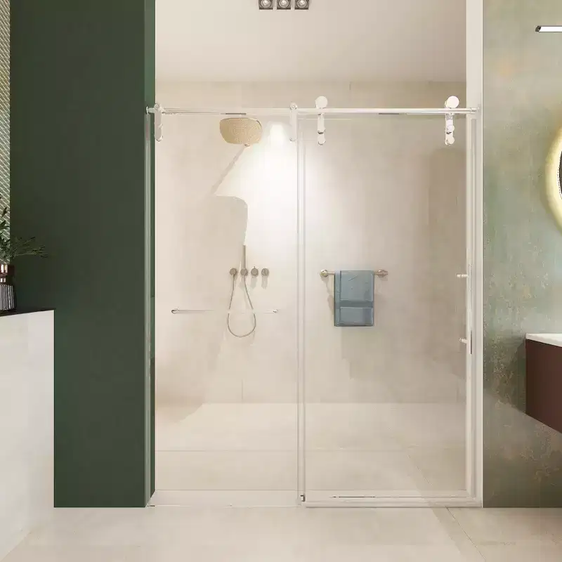 MAYEERTY 56-60W x 70H Frameless Shower Door, Sliding Shower Door, Tempered Glass Shower Enclosure with Towel Bar, with Buffer