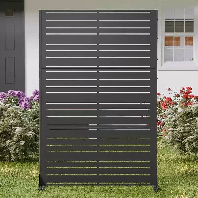 MAYEERTY Outdoor Metal Privacy Screen 6ft  4ft Black, 6-Panel Wide-Narrow Louvered Galvanized Iron for Garden