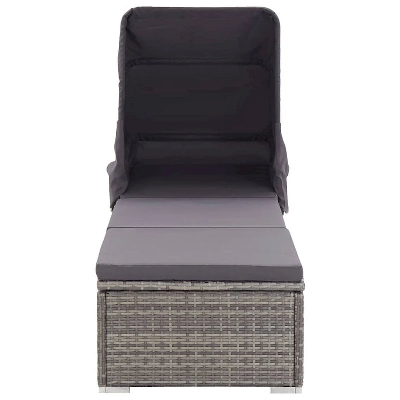 Casey Sun Chaise Lounger with Canopy, Cushion, Gray Rattan, 77 Inch
