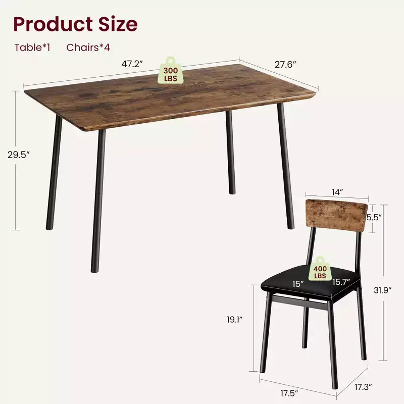 Garvee Dining Table Set for 4 w/ Beveled Edge Design & 4 Upholstered ChairsWood Kitchen Table Chairs Set of 4 for Dining Room, Kitchen, Apartment