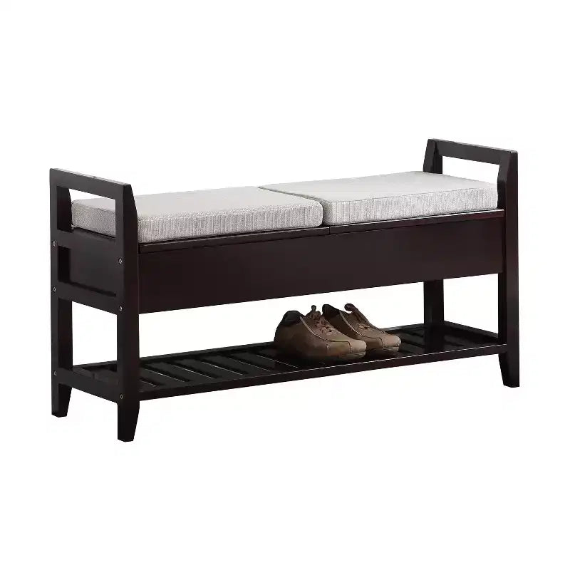 Storage Shoe Bench with Cushion, Wood Entryway Organizer, Espresso