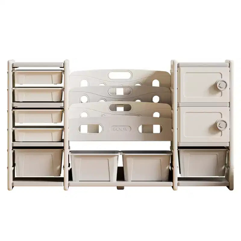 Toy Storage Organizer for Kids, 8 Removable Bins, 4-Tier Bookshelf, 2 Cabinets, Multi-Purpose Children's Shelf for Playroom