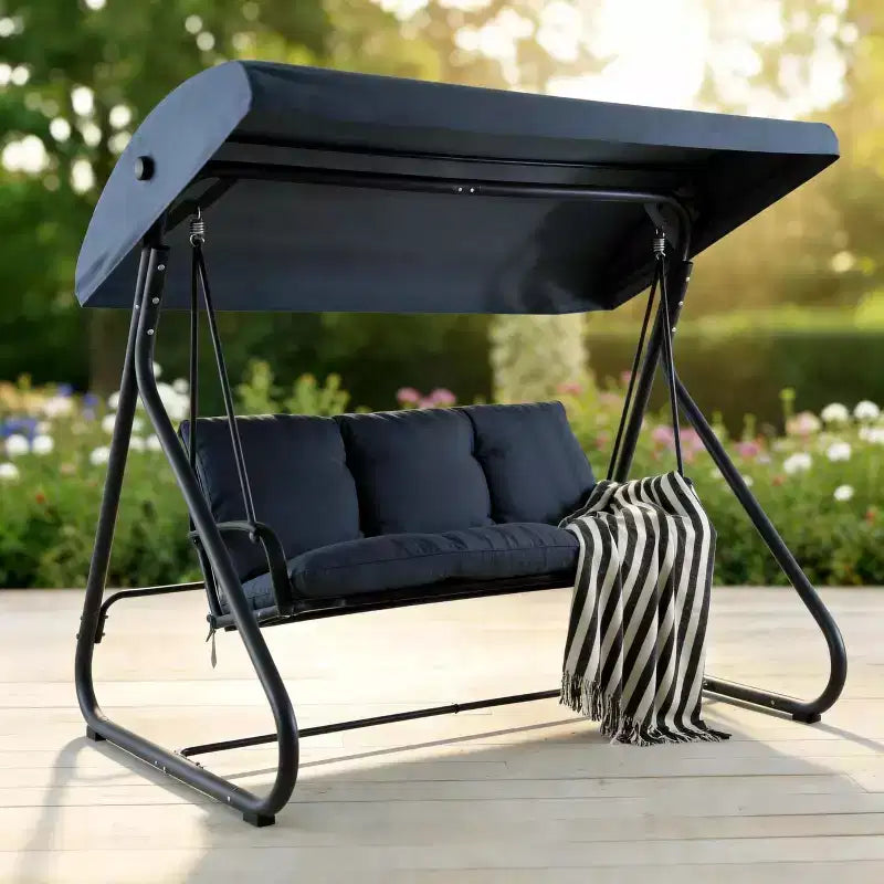 3-Seat Heavy-Duty Outdoor Swing with Adjustable Canopy, Convertible Bed, Removable Cushions & 750 lbs Capacity, Weather-Resistant for Patio, Garden