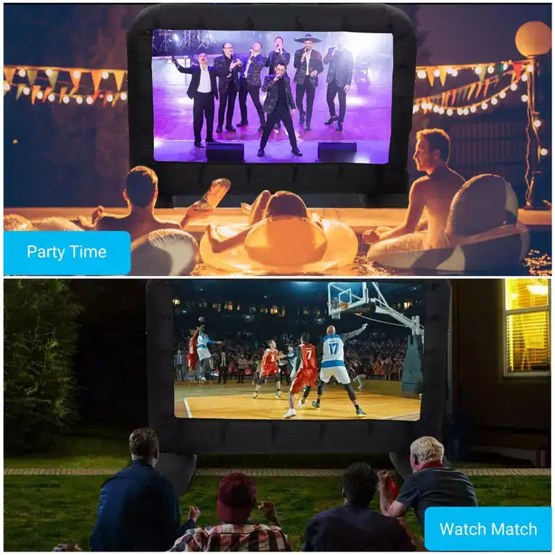 14Ft Inflatable Projector Screen, Outdoor Movie Screen Support with Quiet Air Blower and Storage Bag Support Front and Rear Projection