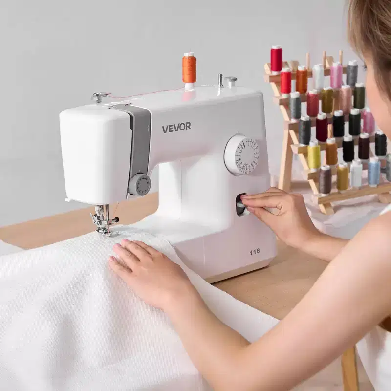 VEVOR Sewing Machine, 18 Stitch Applications, with LED Light and Foot Pedal,Simple Dial Control, Interior Metal Frame, Lightweight and Portable,White