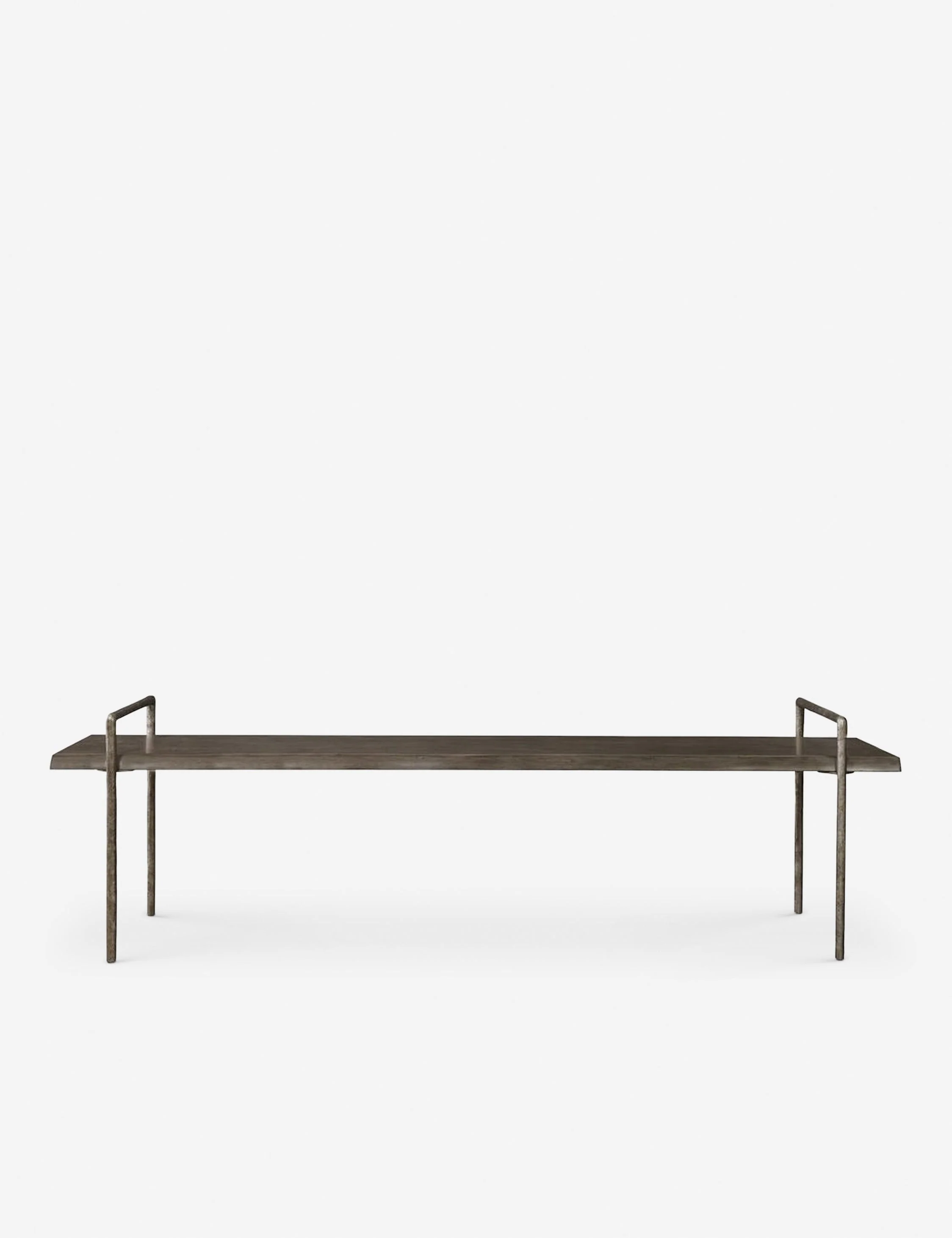 Bench Offering a modern twist on lodge styling, this wooden bench has a sk dark gray stain and textured iron framing.