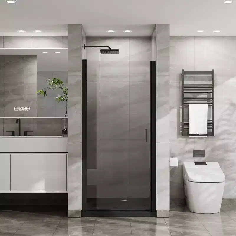 MAYEERTY 34x72 Pivot Shower Door, 1/4 inch Thick Tempered Glass Swing Shower Door in Chrome Finish, Semi-Frameless Design