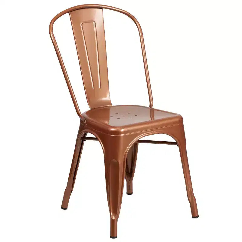 Merrick Lane Wells Indoor/Outdoor Stacking Metal Dining Chair with Single Slat Back and Powder Coated Finish