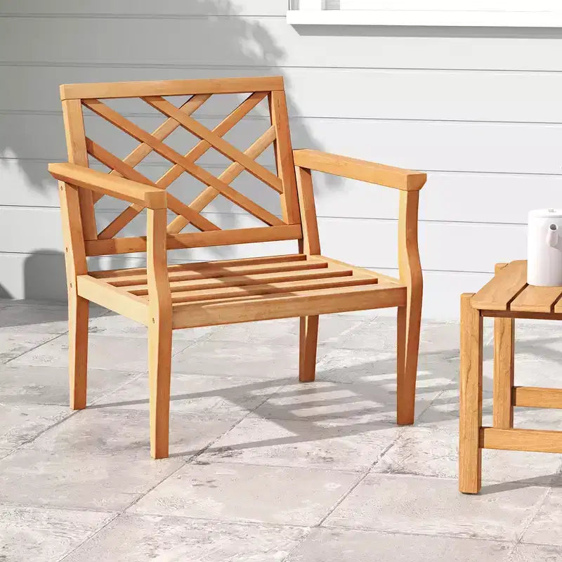 Costway Patio Dining Chair w/ Cozy Backrest & Armrests Slatted Seat & Solid Legs