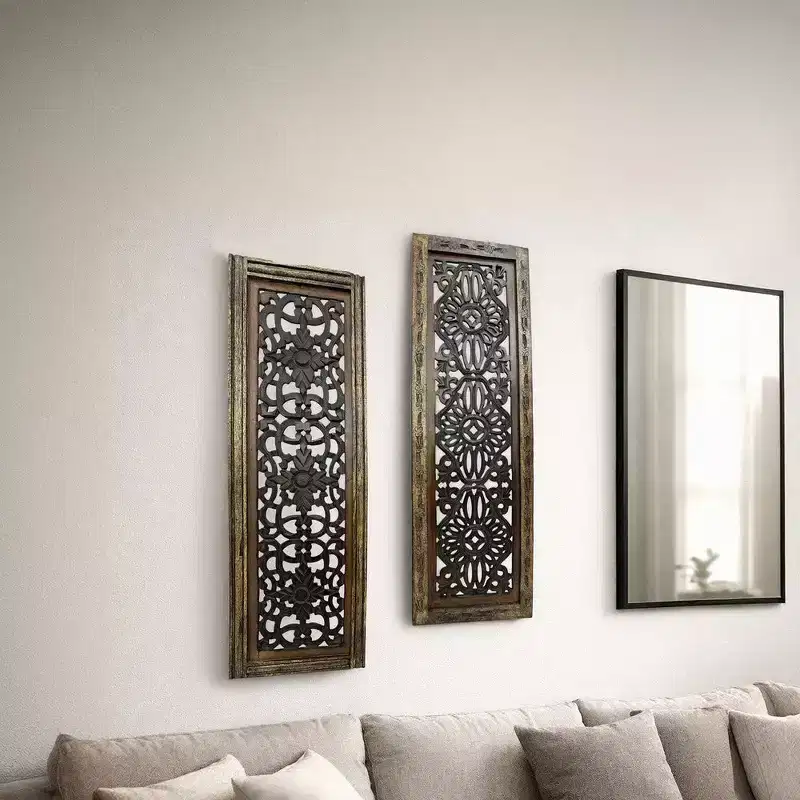 Royal Hampton Floral Hand Carved Wooden Wall Panels, Assortment of Two Decorative Designs