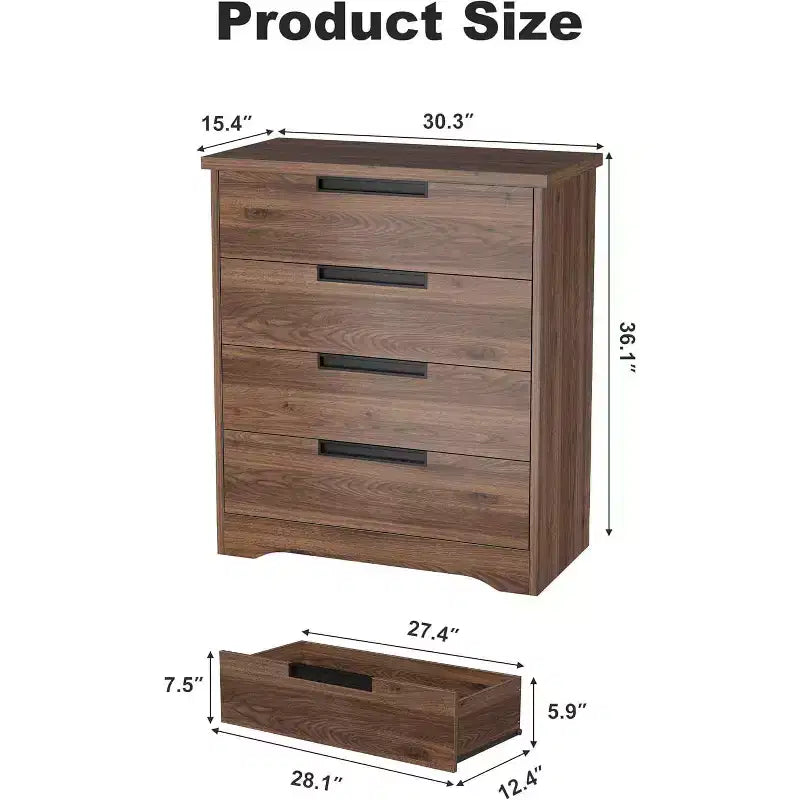 GustoWave Modern 4 Drawers Dresser Nightstand for Bedroom, Living Room, Bedroom, Brown