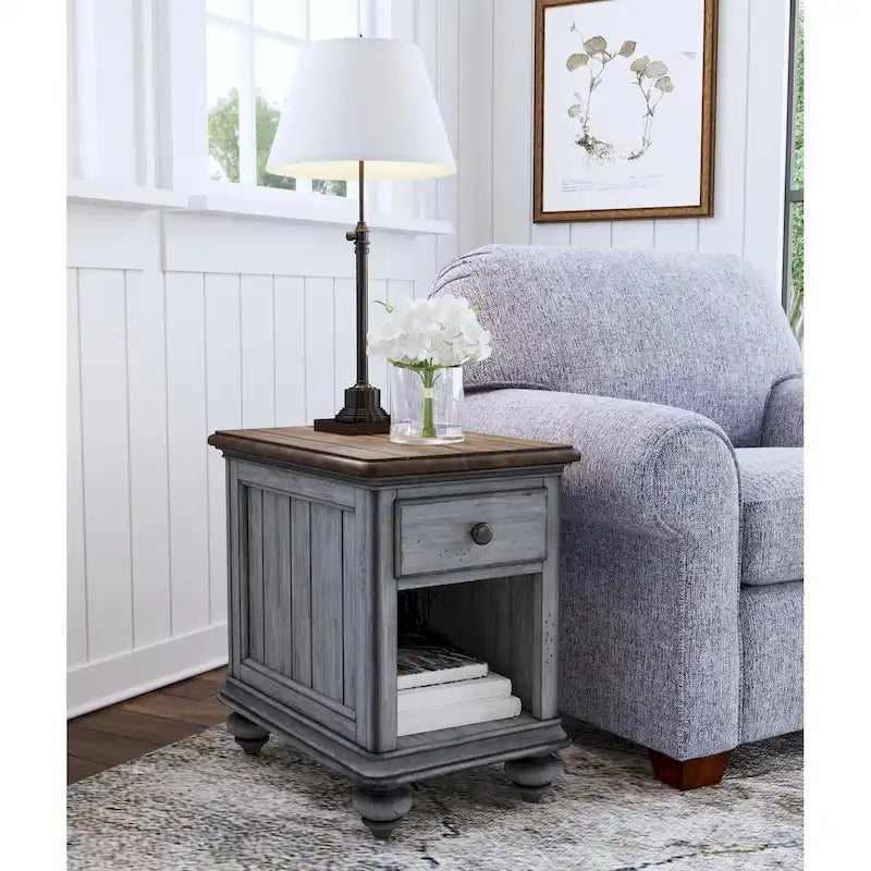 Brown Wood Chairside Table with Single Drawer