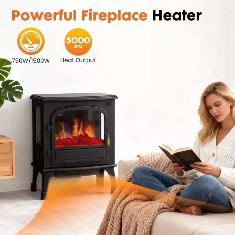 JIONJOY 26 Electric Fireplace Heater - Freestanding Stove with 3D Flame Effect
