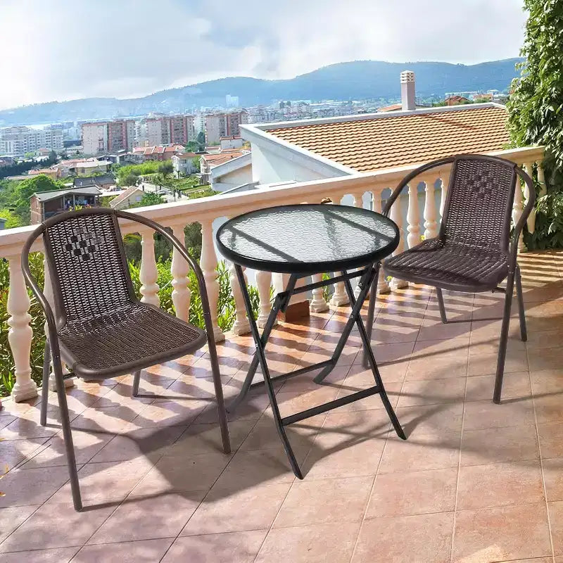 VINGLI Rattan Outdoor Dining Chairs Set of 2, Durable PE Plastic Stackable Patio Chairs with Comfortable Back for Porch, Garden, Brown