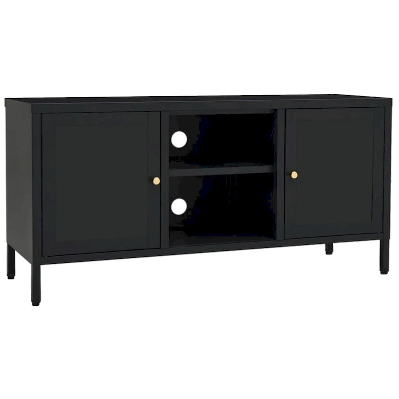 Black Steel & Glass TV Cabinet | 41.3x13.7x20.4 Inch | Modern Media Console