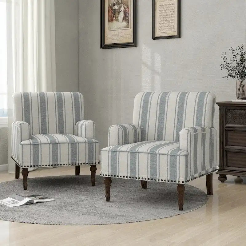Modern Striped Accent Chair with Arms - Upholstered Single Sofa Chair with Mid-Century Style for Living Room