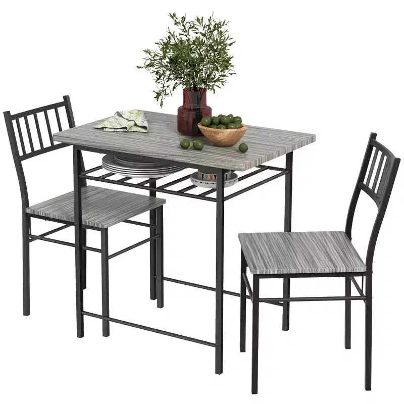 Gray / Rustic Brown Industrial Dining Table Set, Armless Chairs, Seats 2