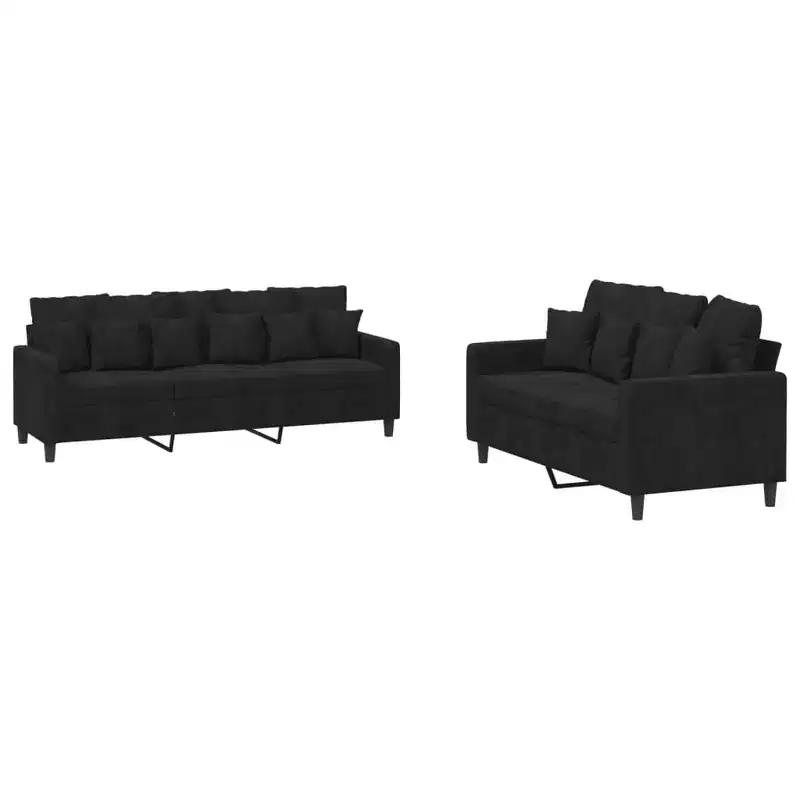Sofa Set Black Velvet (100% polyester), metal, textilene, plywood