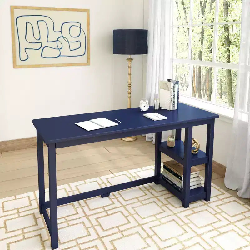 Solid Wood Desk with Bookshelves for Computer, Gaming, Study, Desk for Home Office, 55