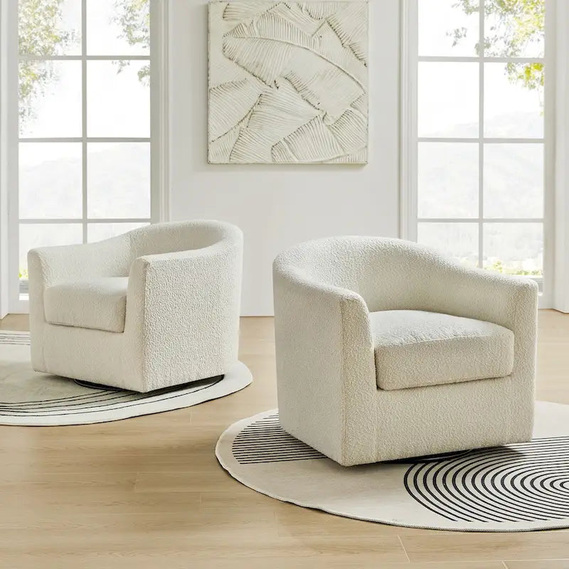 Modern Ergonomic Swivel Bucket Chair Set with Loop Plush Cushions (Two Pieces)