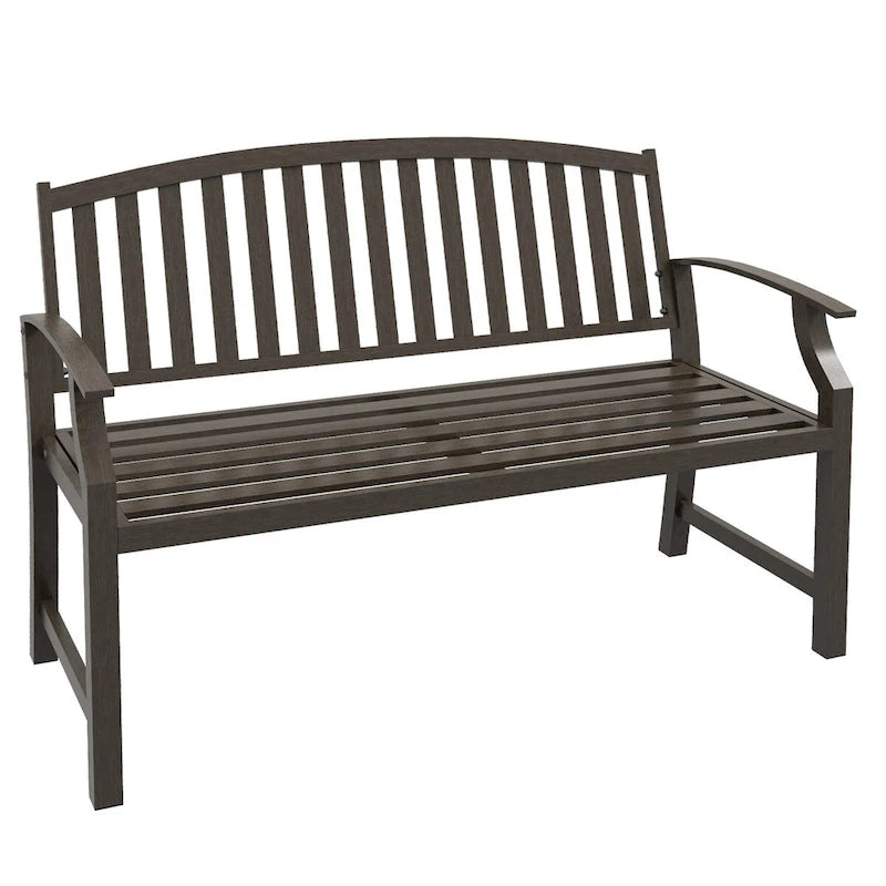 46 Outdoor Garden Bench, Metal Bench, Wood Look Slatted Frame