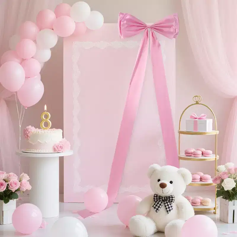 Pink Large Silk Bow, Oversized No Assembly Needed Multi-Scene Decor for Birthday Wedding Baby Shower Party Wall Hanging Balloon Arch Decoration