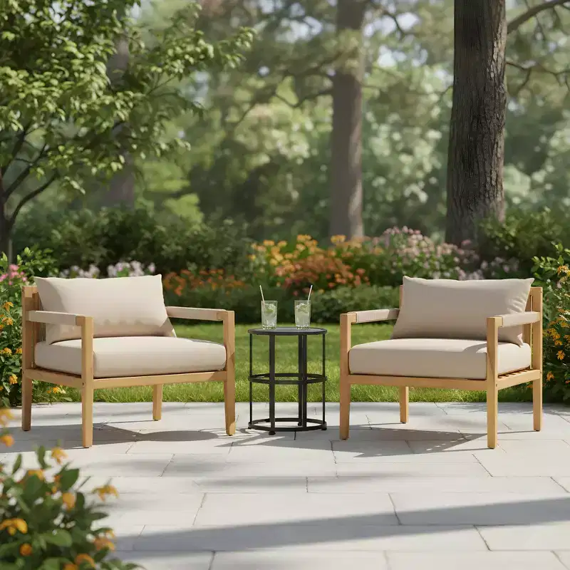 Christopher Knight Home Liliane 3 Piece Outdoor Acacia Wood Rope Chair with Ceramic Tile End Table