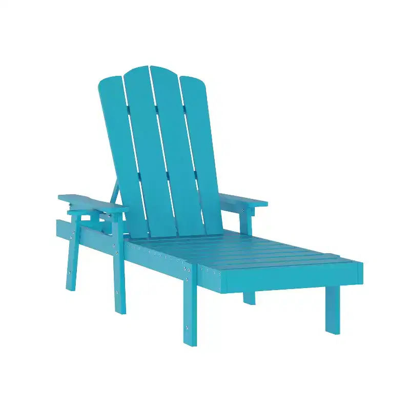 Emma and Oliver Recycled HDPE Adjustable Adirondack Lounger with Fold Out Cupholder for Indoor/Outdoor Use