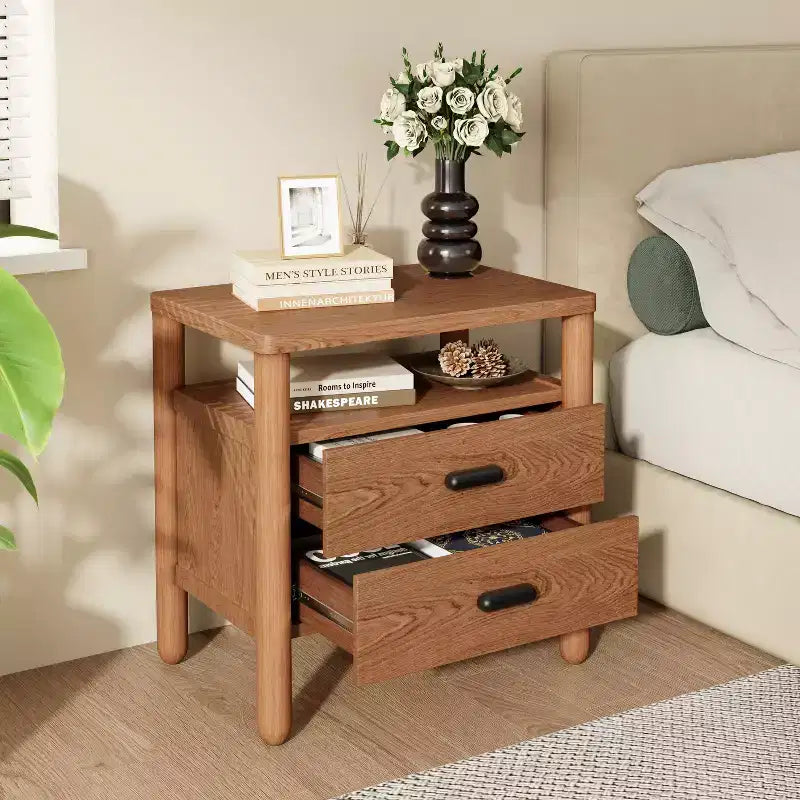 Christopher Knight Home Ottilie Modern Nightstand with 2 Drawers and Open Storage Shelf
