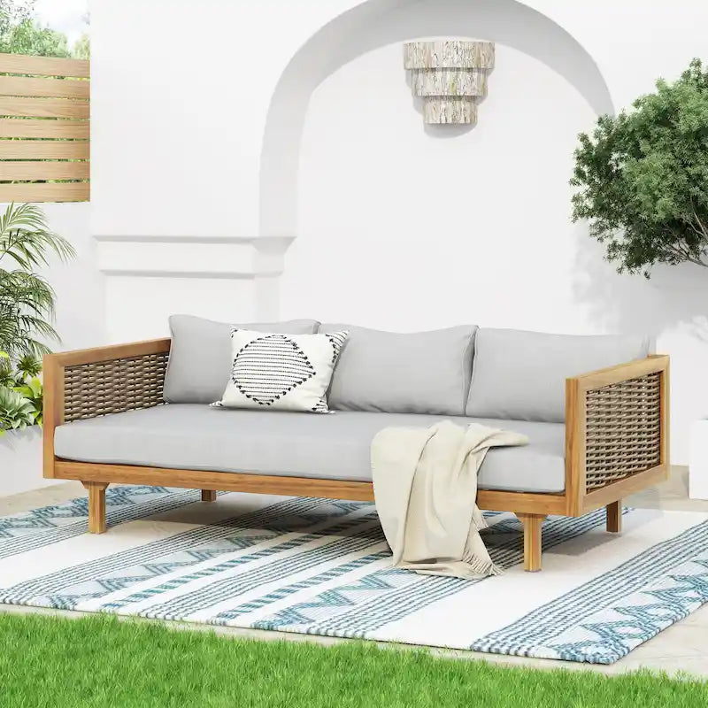 Claremont 3 Seater Daybed With Rattan Arms(light Grey Cushion)