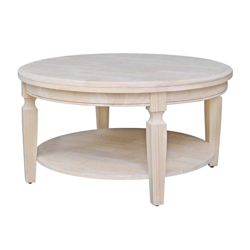 Round Parawood Coffee Table with Lower Shelf