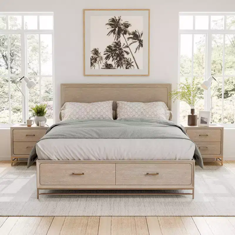 HOMES: Inside + Out 3pc King Riverstone Mid-Century Modern Bedroom Set with 2 Nightstands Walnut