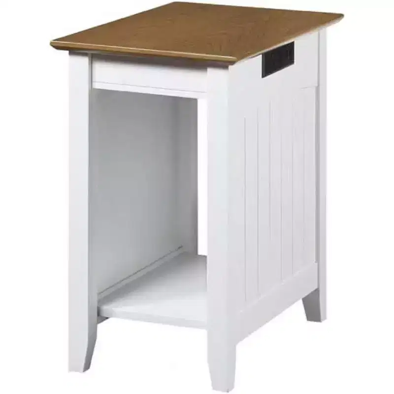 HomeStock Belmont End Table with Exposed Power Strip and USB Ports, Stylish Side Table with Storage Shelf for Living Room or Bedroom Decor