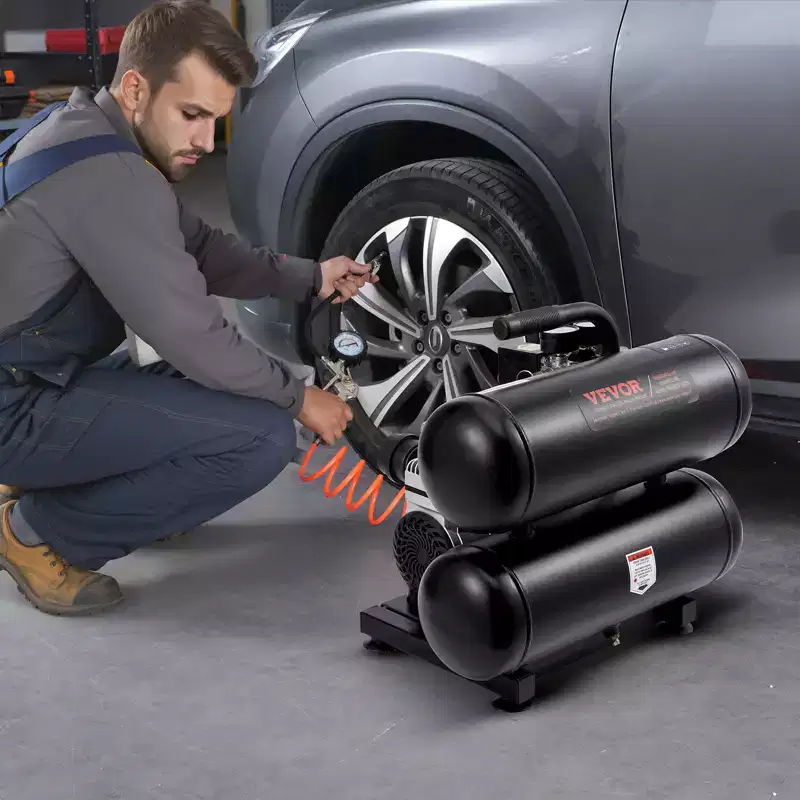 VEVOR Air Compressor,4.6 Gallon Steel Tank, 1HP 2.2 CFM@90 PSI Oil Free Air Compressor&Max. 120PSI Pressure,80dB Ultra Quiet Portable Compressor,Black