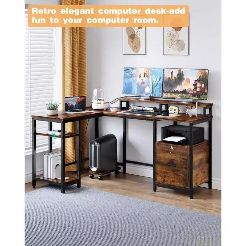 67 L Shaped Computer Desk with Power Outlet