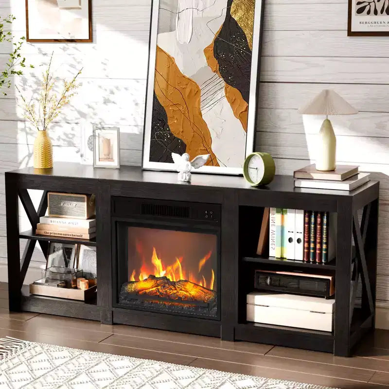 VINGLI TV Stands & Entertainment Centers For Tvs Up To 70'' Farmhouse with 18'' Fireplace