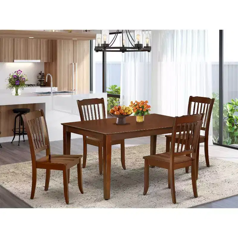 Beach Patio Dining Set 5pc Rectangular Table & Chairs Outdoor Furniture 60 Inch
