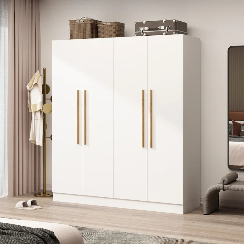 70.9H x 63W Kerrogee Wardrobe Airmories 4 Doors Hanging Rod White