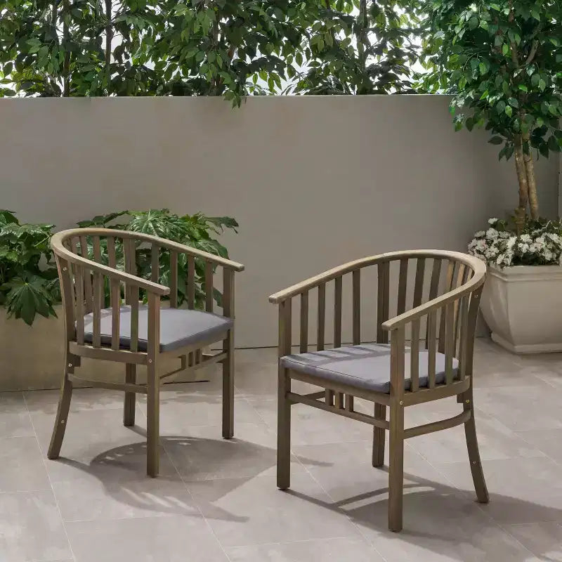Outdoor Wooden Dining Chair Set with Cushions, 2-Pack, Weather Resistant Patio Seating