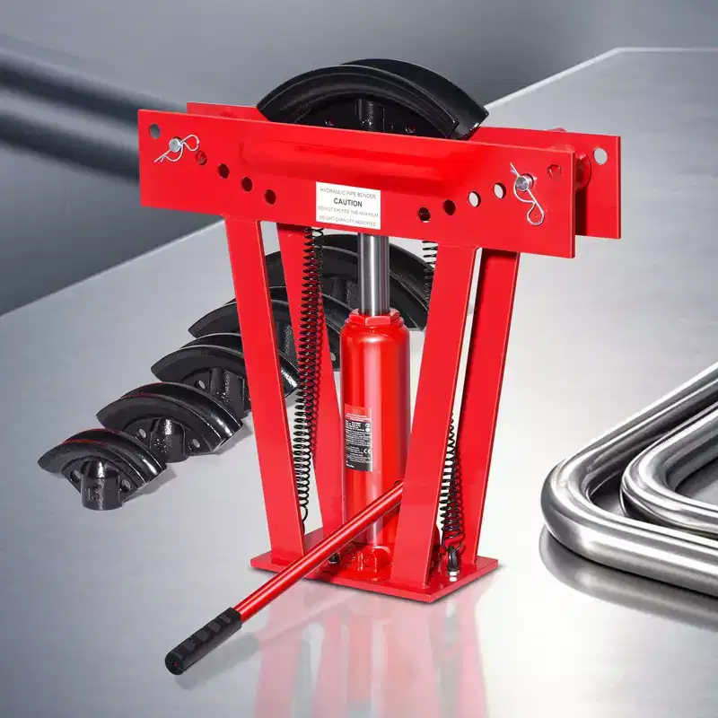 VEVOR Hydraulic Pipe Bender, 12 Ton Manual Copper Exhaust Pipe Bending Machine with 6 Dies (1/2 - 2) and 90 - 180 Adjustable Rollers, Red