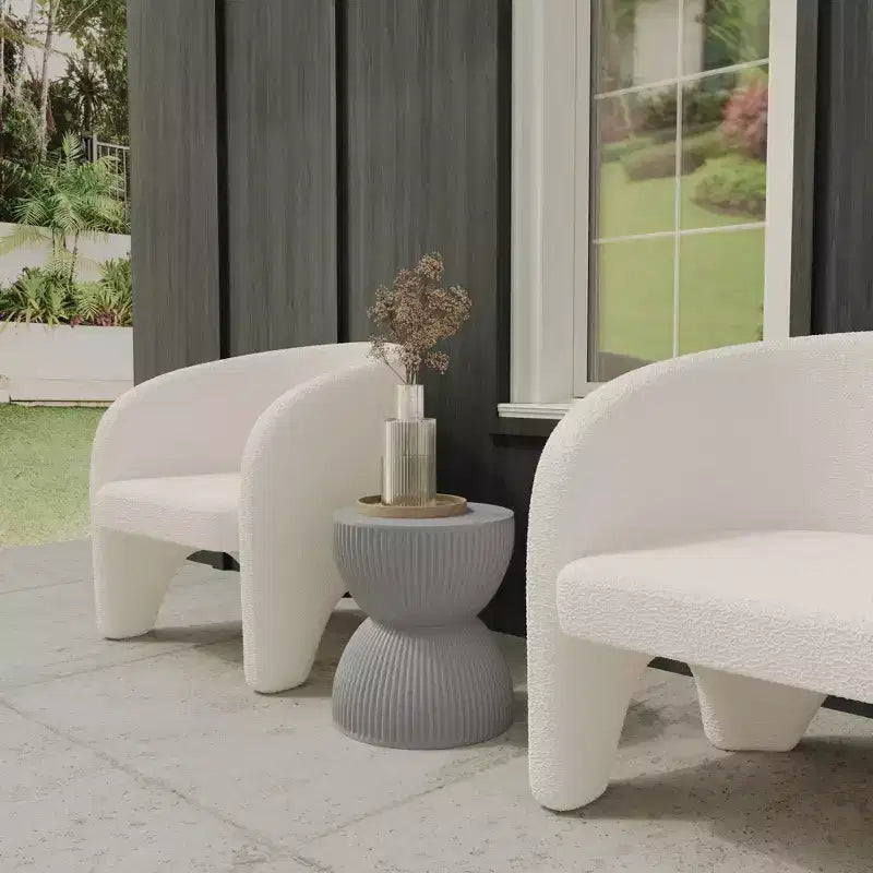 LeisureMod 15 Wide Side Table End Table in Fiberstone with Hourglass Design No Assembly for Indoor and Outdoor Use Spire Collection