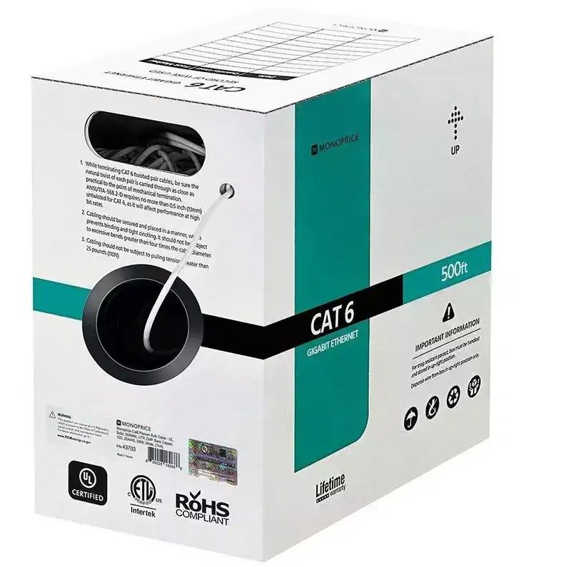 Monoprice Cat6 Plenum Bulk Cable - 500 Feet - White | UL, Solid, 550MHz, UTP, CMP, Bare Copper, 10G, 23AWG, (TAA)