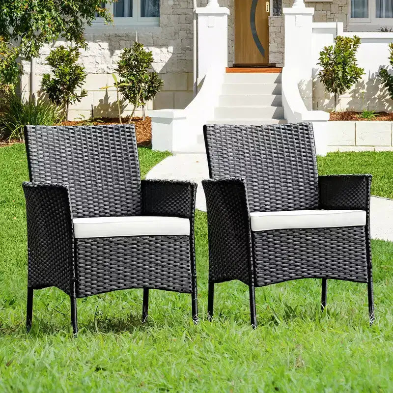 Costway Patio Rattan Arm Dining Chair Cushioned Sofa Furniture Black