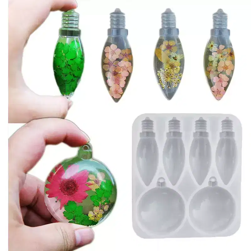 JDICTION Resin Light Bulb Pendant Silicone Mold - Christmas Ornament & Round Lamp Keychain Making Mold, Craft Supply for Resin Pendants