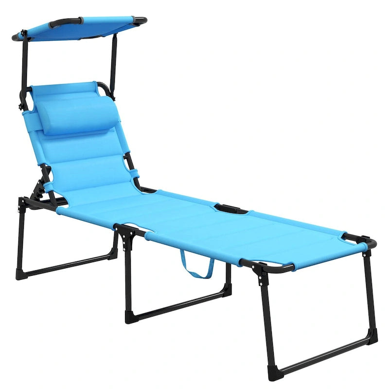 Outdoor Adjustable Backrest Folding Chaise Lounge w/Sunshade Roof