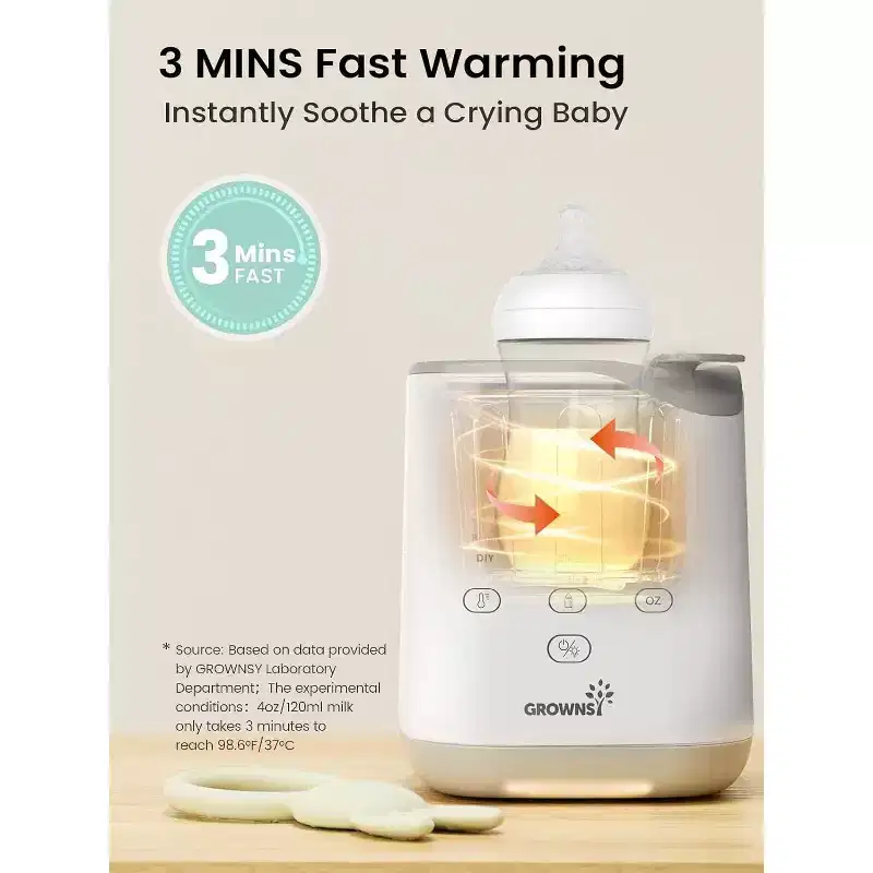 GROWNSY Bottle Warmer for All Bottles, 2025 Fast Baby Bottle Warmer for Breastmilk & Formula, Smart Temperature Control with Timer, Thaw, Food Heater