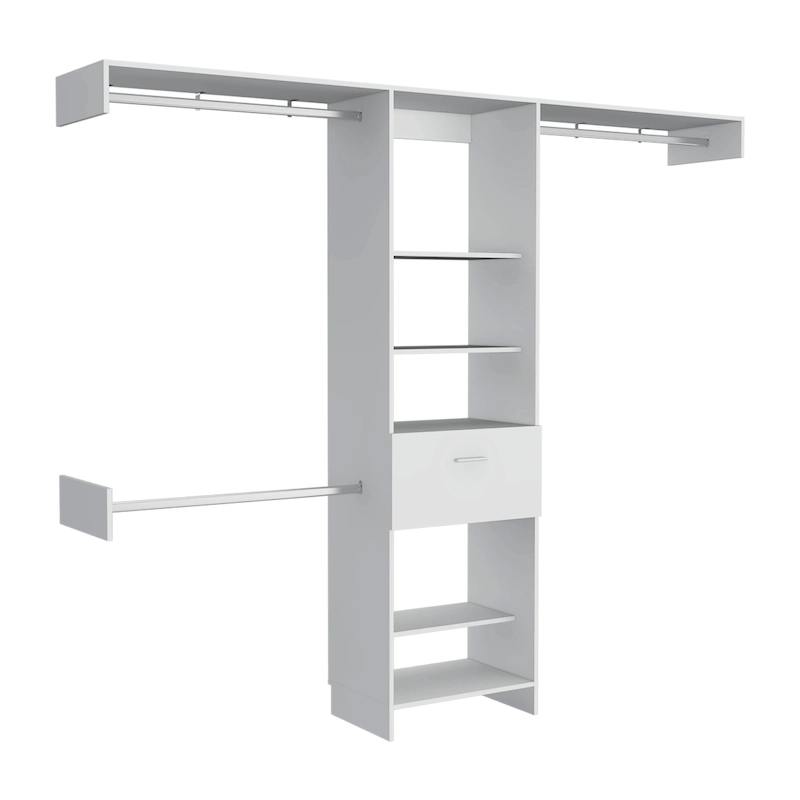 TUHOME Manchester 250 Closet System with 5 Open Shelves, 1 Drawer, and 3 Metal Rods - N/A