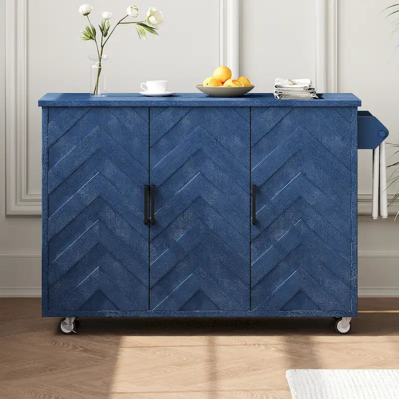 Farmhouse Kitchen Island on Wheels with Drop Leaf & Storage