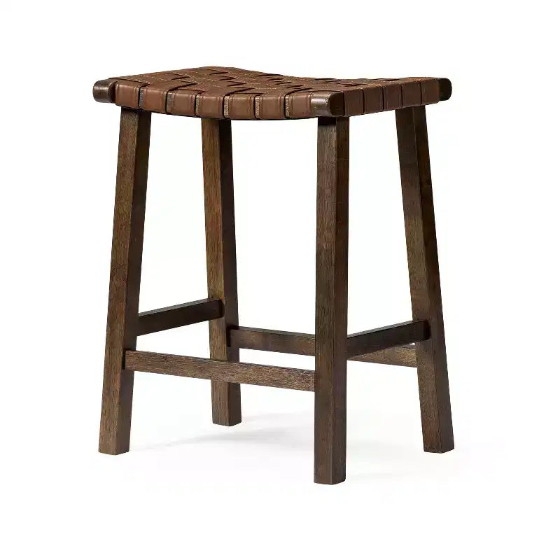 Backless Counter Stool with Handwoven Faux Leather Seat �C 25